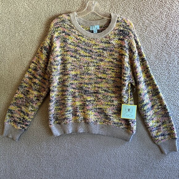 CeCe Womens Boucle Knit Sweater Size Large Crewneck Pullover Multicolor Cozy - Picture 1 of 12